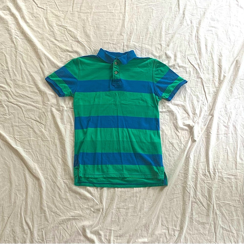 Boys blue/ green shot sleeve shirt